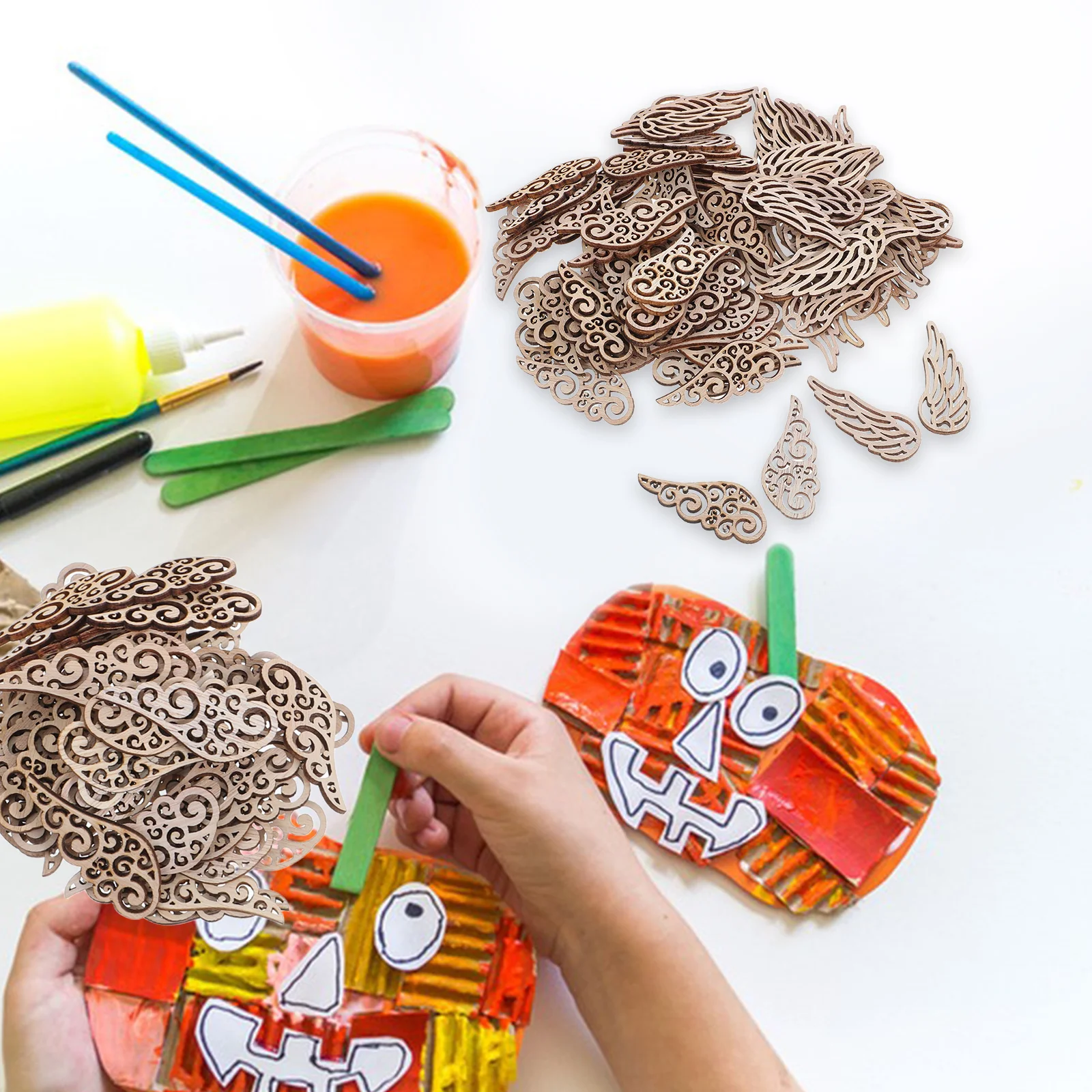 

100Pcs Angel Wings Ornaments Wooden Craft Blanks for DIY Home Decor Christmas Hanging Tags Wall Art Party Favors