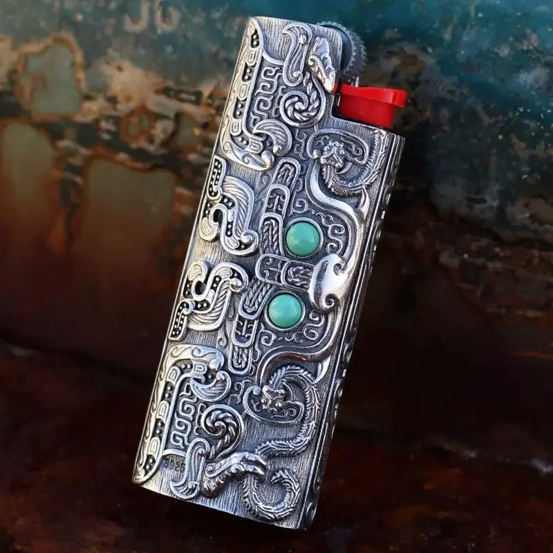 New S925 Silver Lighter Case Cover Fits Bic J5 Lighter Retro Lighter Case Shell Sleeve Gift