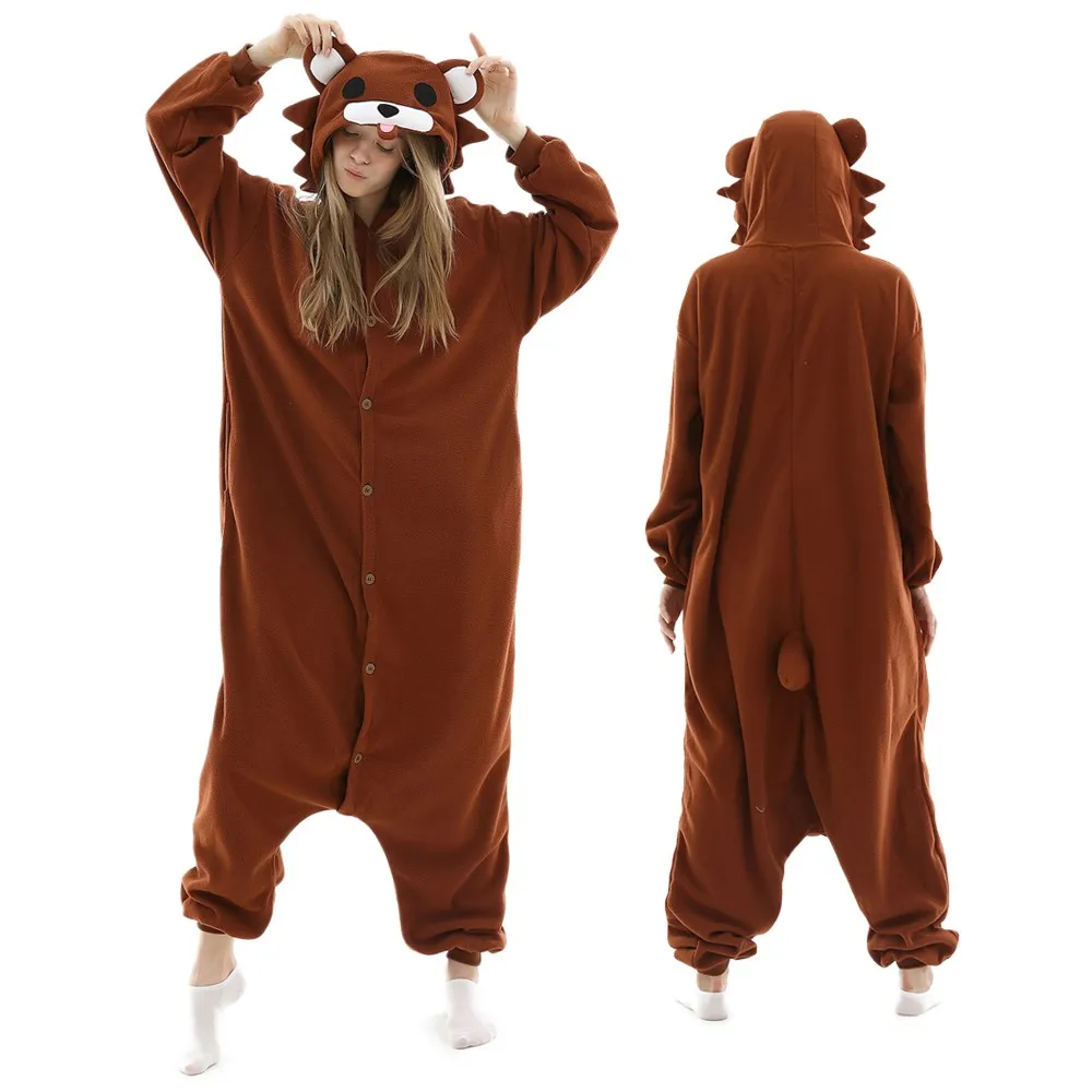 Pijama de oso de Large180-200cm Extra para hombre y mujer, mono de Animal de lana, disfraz de Halloween, mapache marrón, Kigurumi