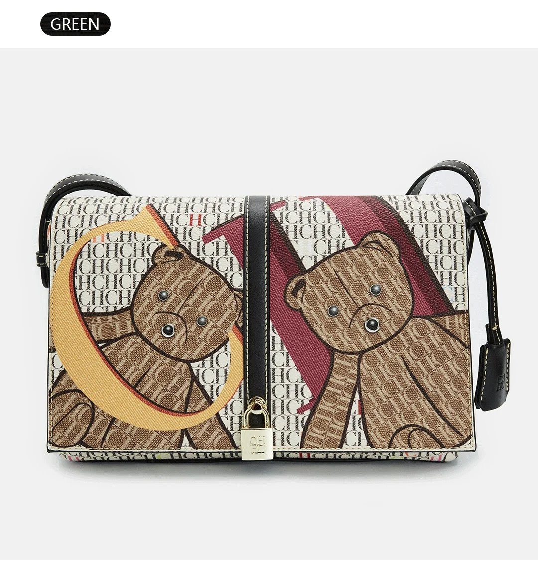 CH Damen Vintage Schultertasche, bedruckte Umhängetasche, modische Handtasche aus PU-Leder, lässige Umhängetasche für Damen, kleine Umhängetasche mit Klappe. – Detail 11