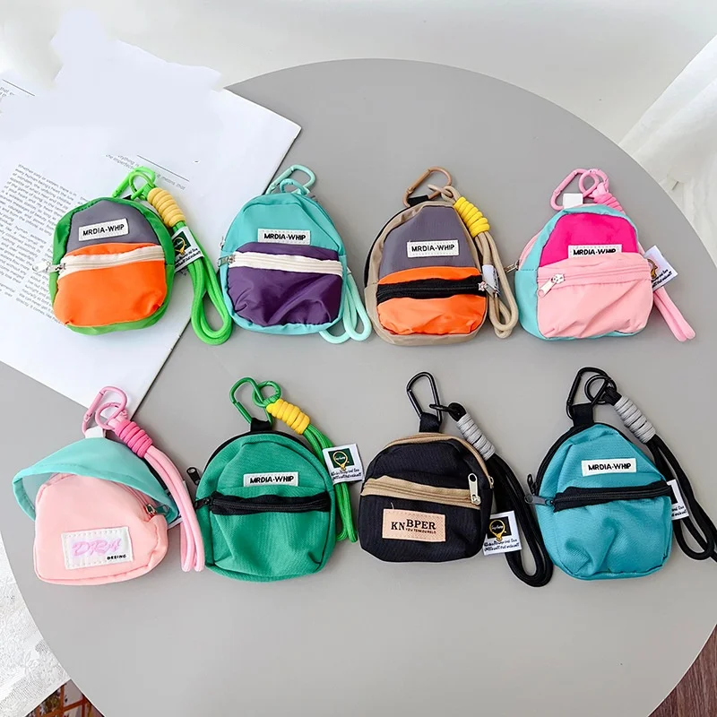 Floral Printed Mini Schoolbag Coin Purse Phone Backpack Pendant Anti Loss Keychain Lanyard Wallet Portable Outdoor Storage Bag