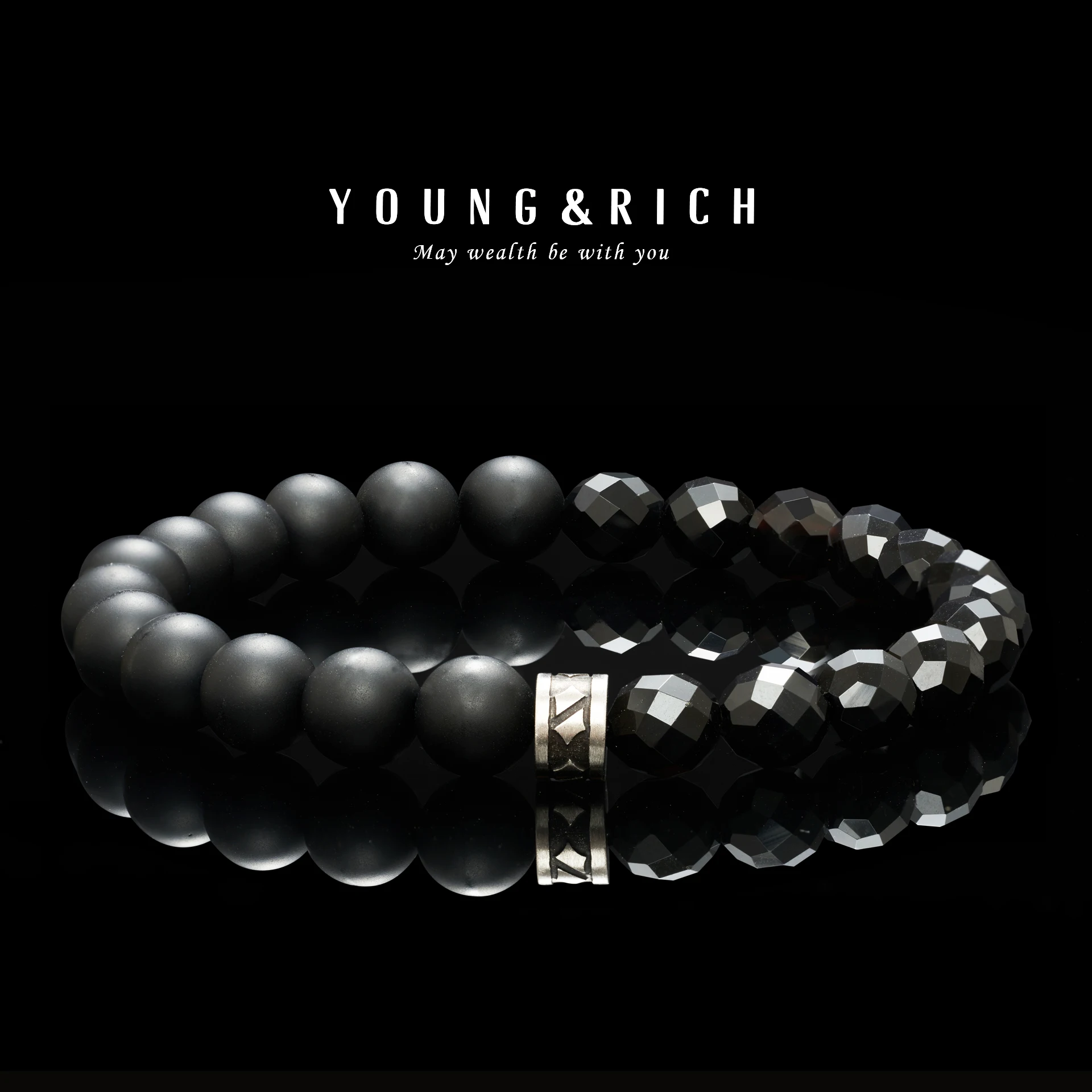 YOUNG&RICH Men's 6mm Black Matte & Faceted Obsidian Beaded Stretch Bracelet - Gothic Vintage Stackable Jewelry Gift for Him