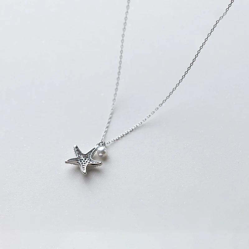 Modian Marine Life Adjustable Necklace for Women Shiny Zircon Starfish Pearl Sterling Silver 925 Pendant Necklace Fine Jewelry