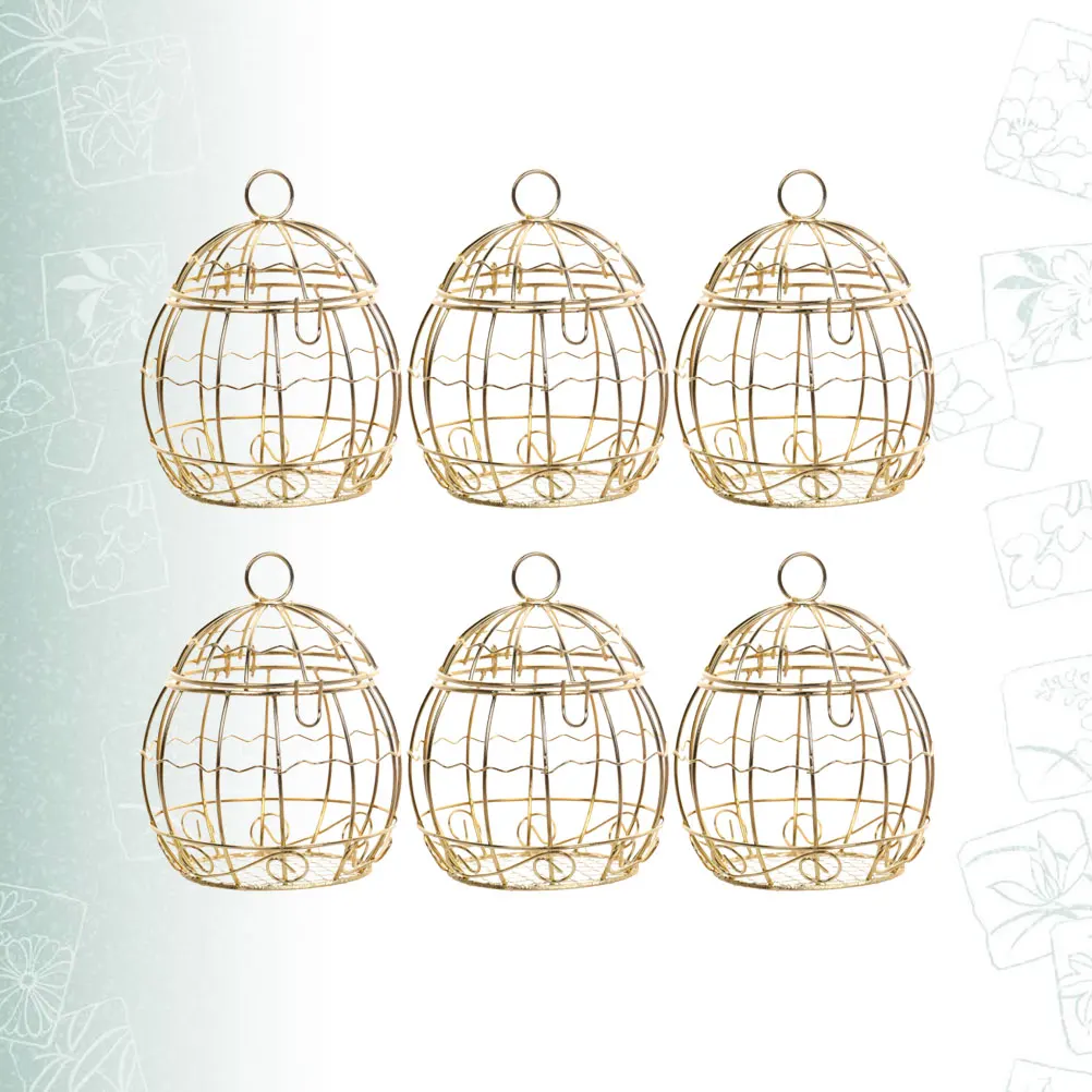 

6pcs Birdcage Candy Box Tinplate Hollow Sweets Chocolate Holder Wedding Party Favor Gift Treat Container Golden Baby Shower