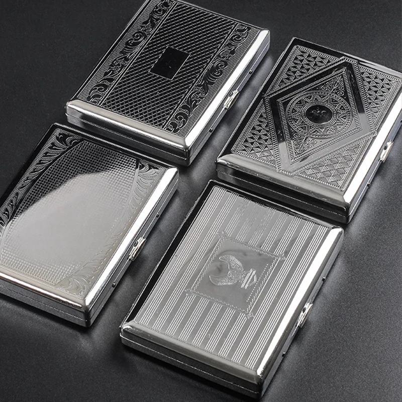 4 Type Metal Alloy Cigarette Case for 20 Cigarettes Storage Box Holder Smoking Tools Smoke Humidor Pattern Randomly Portable