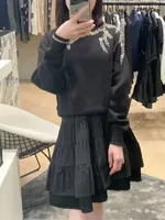 autumn Winter Women Shoulder Rhinestone Causal Sweatshirt  Ladies Solid Color O-Neck Loose Long Sleeve Pullover Top