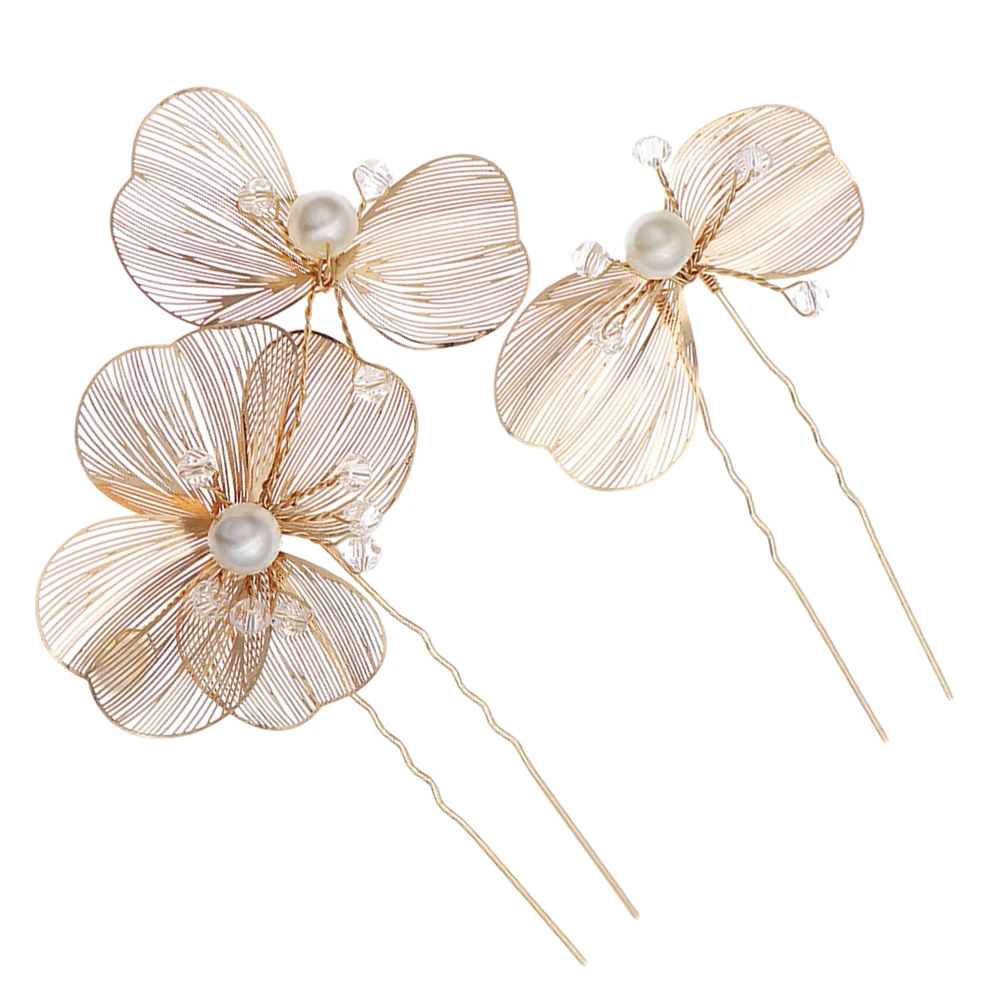 

2 Pcs Metal Wedding Hairpin Bride Accessories for Women Crystal Retro Hairpins
