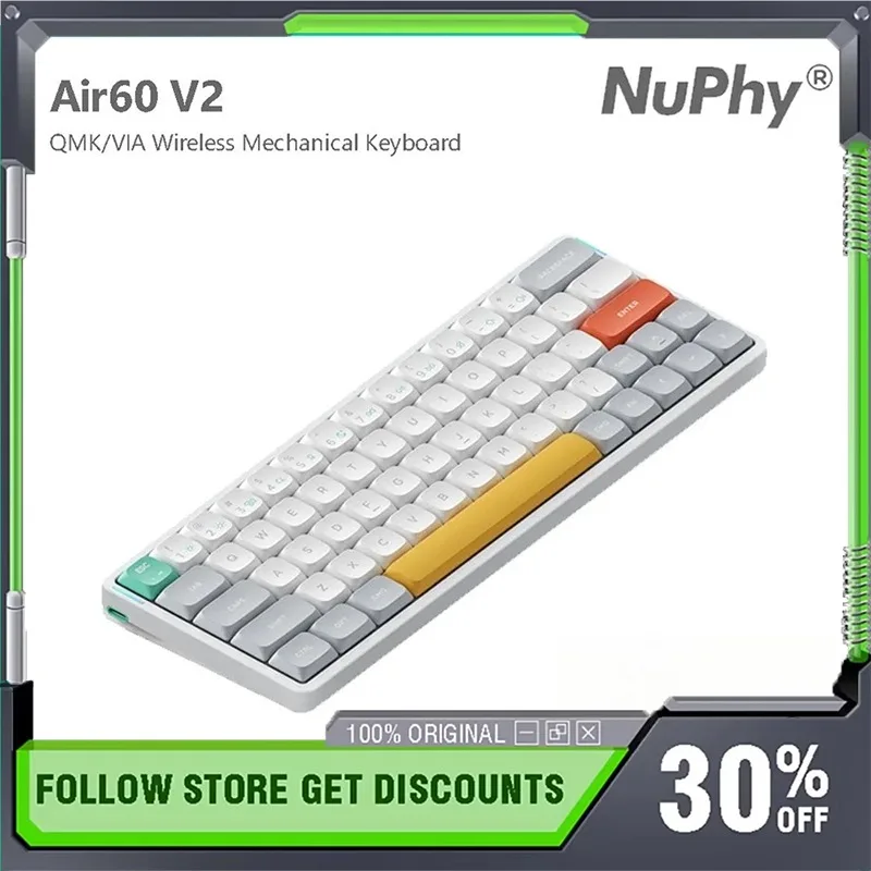 

NuPhy Air60 V2 Беспроводная Bluetooth-клавиатура 3 режима по индивидуальному заказу QMK/VIA Механическая клавиатура для бизнеса и офиса Аксессуары для ноутбуков