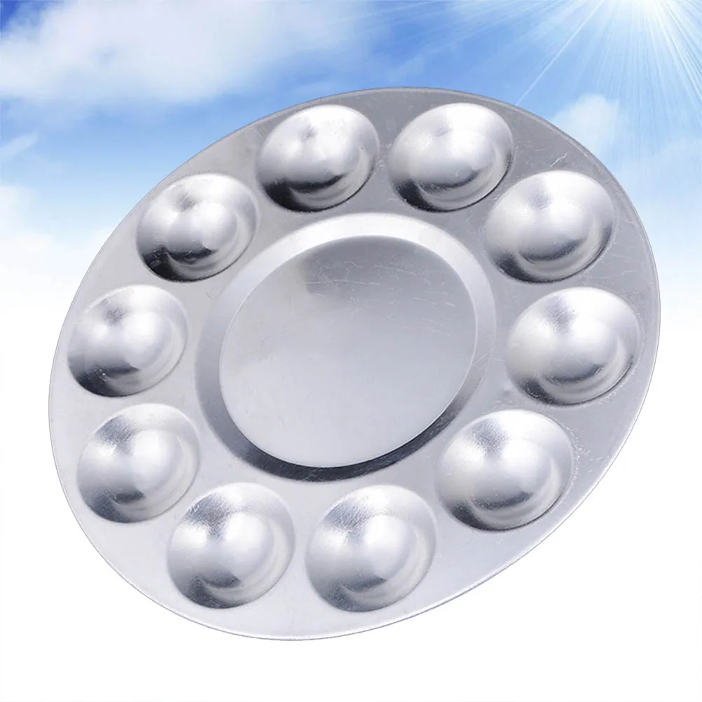 

Aluminum Painting Palette Round 10 Holes Color Tray Art Pigment Mixer Durable Rust-Proof Lightweight Sketching Tool