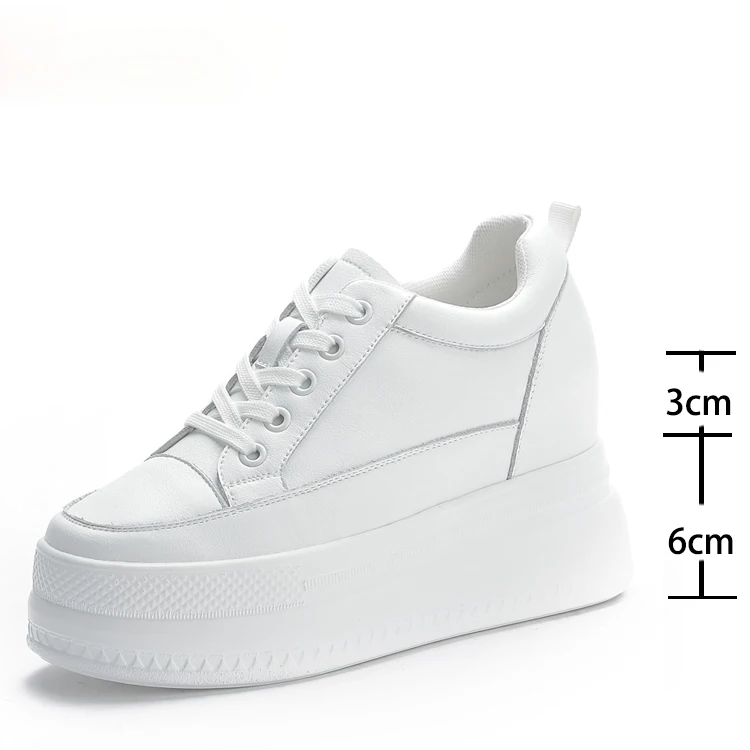 Fujin 9cm Women Shoes Sneakers Platform Heel Height Increased Wedge Pumps White Sneakers Shoe Breathable Heels for Women