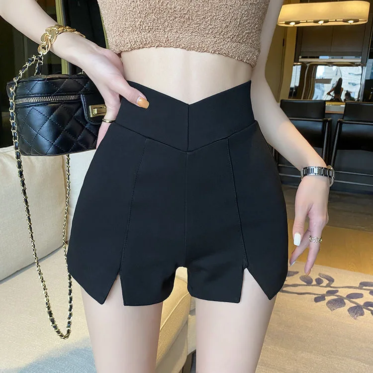 High Waist Black Suit Short Pants Women's Summer Autumn American Style Miniature Outerwear A-Line Base Layer Hot Pants