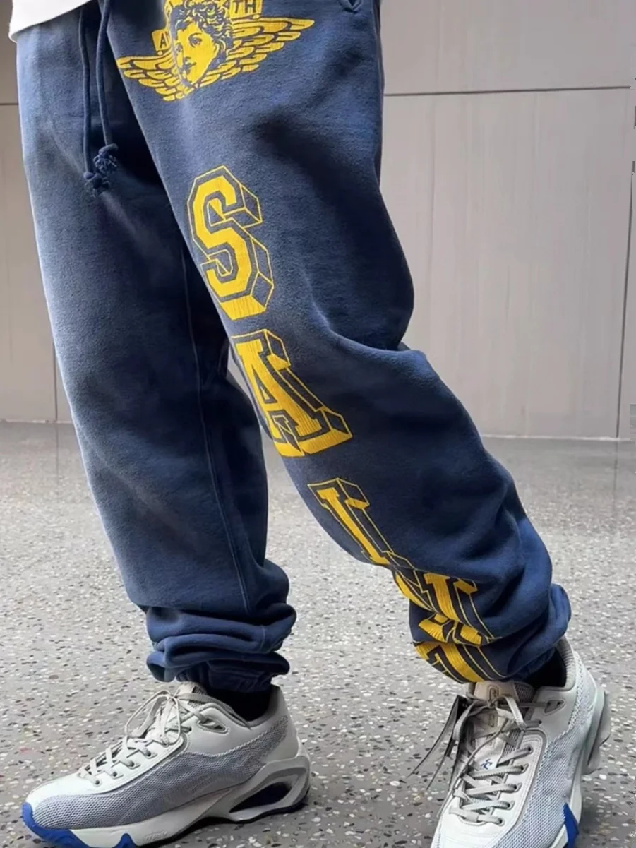 

Винтажные спортивные брюки Angel: повседневные хлопковые брюки унисекс с манжетами, для отдыха, в стиле молодежной энергии, на все сезоны