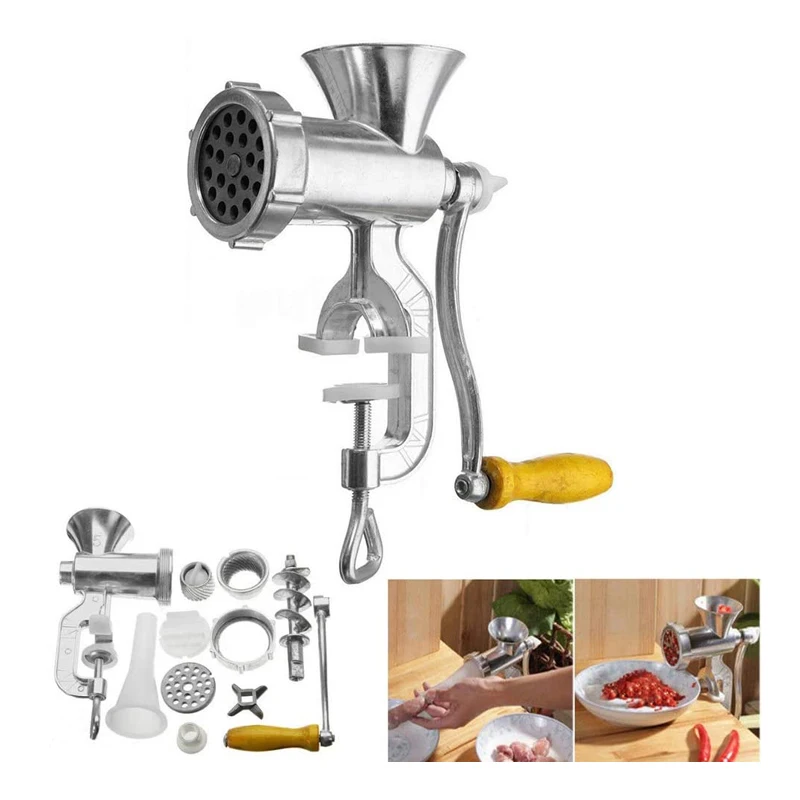 

Металлическая машина для изготовления макарон, говядины, колбасы, ручная мясорубка, кухонная металлическая колбаса, фарш, пищевая мясорубка, кухонный инструмент с настольным зажимом