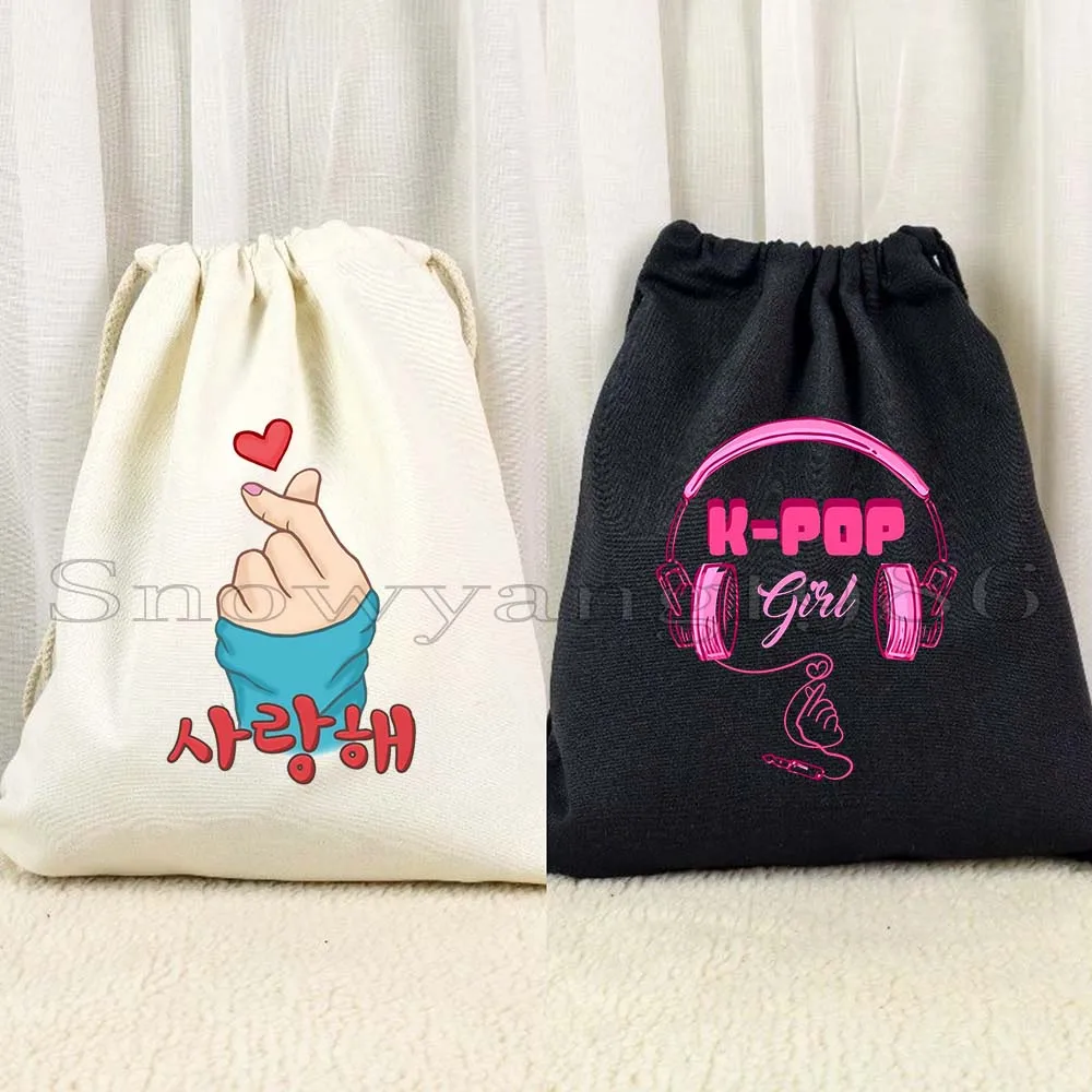 

K-pop Ручной Корейский Fingerheart Kpop Finger Heart Saranghae Холщовые сумки на шнурке Футбольный рюкзак Спортивный рюкзак Подарки Сумка на шнурке