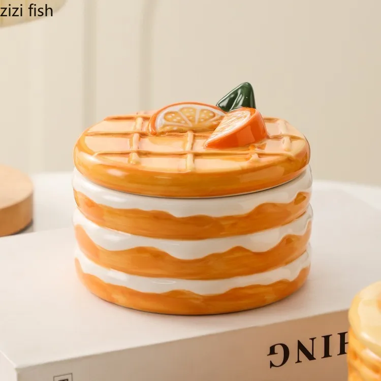 Biscuit Shaped Ceramic Storage Jar Cartoon Creative Cake Bowl Dried Fruit Snack Storage Jar Decorative Bowl Ashtray Home Items