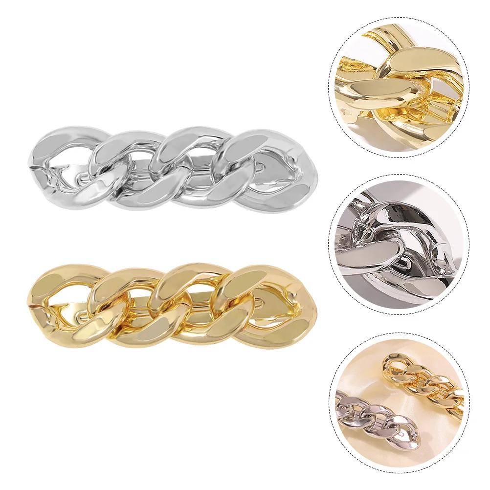 

2Pcs Chain Shape Hair Barrettes Durable Alloy Stylish Hairpin for Everyday Makeup Office School Travel Hair Accessories Bang