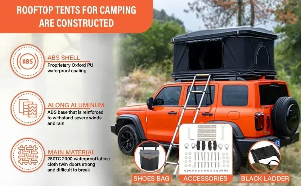 Universal Hard Alloy Shell Automatic Hydraulic Support Camping Rooftoo Tent Including Ladder HOT SALES