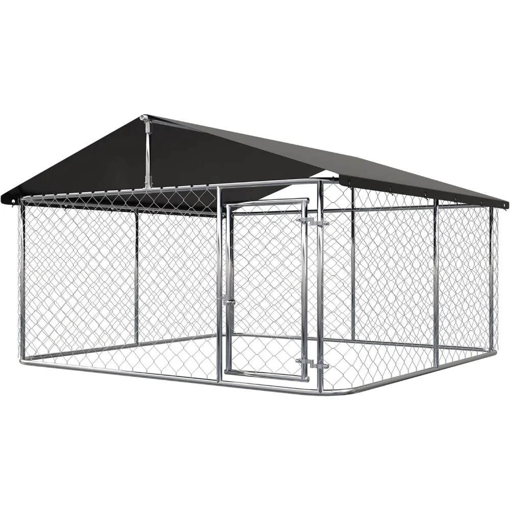 Outdoor Dog Playpen Heavy Duty Dog Kennel House Mesh Dog Big Cage Pet Kennel Steel Fence with Secure Lock (6.56‘x 6.56’)