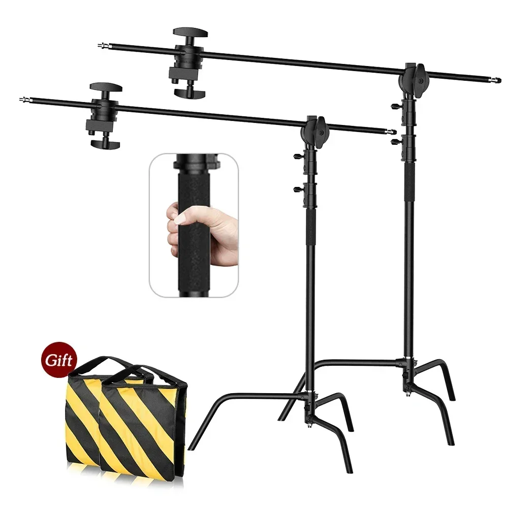 

260cm C-Stand Photography Stand Stainless Steel with Hold Arm and Grip Head Upgraded Max Height with One Adjustable Magical Leg