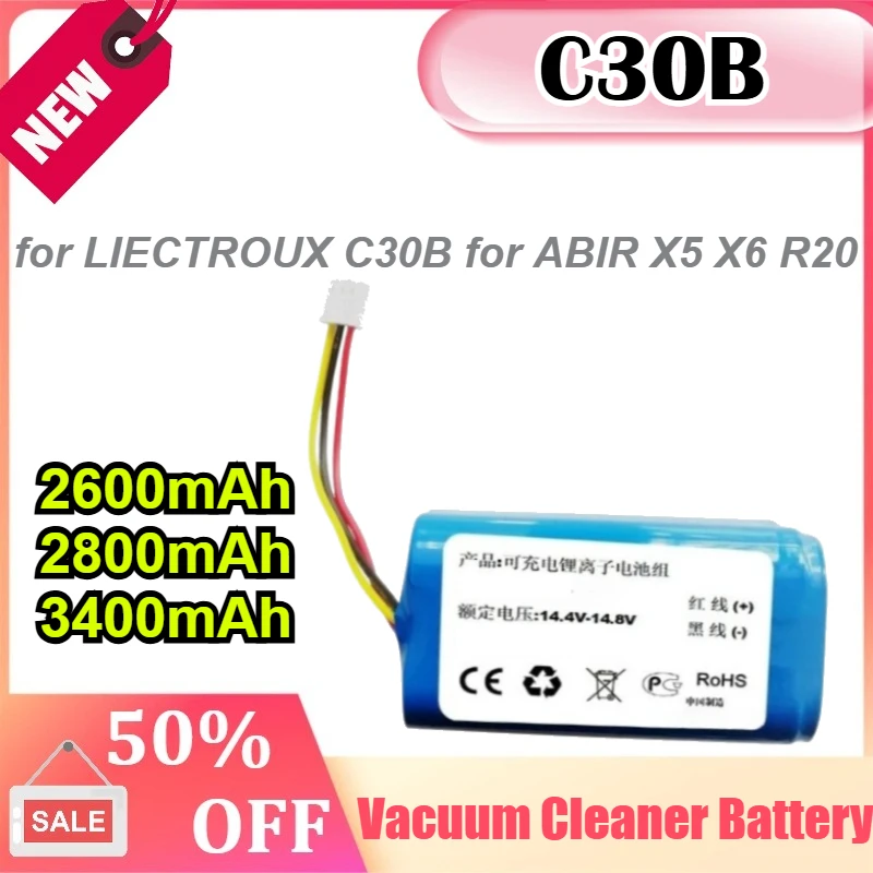 C30B 14.8V 2600mAh/2800mAh/3400mAh for LIECTROUX C30B for ABIR X5 X6 R20 Robot Vacuum Cleaner Universal Battery