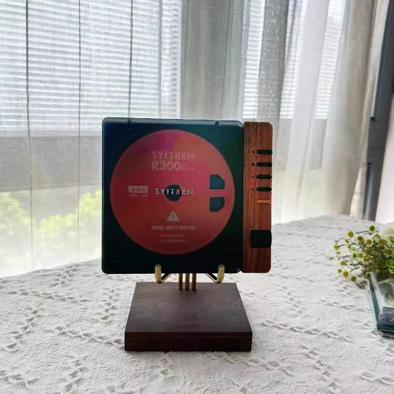 

Walnut CD Player Stand Solid Wood Display Shelf for Audio System Vintage Record Holder Minimalist Media Console for Turntable