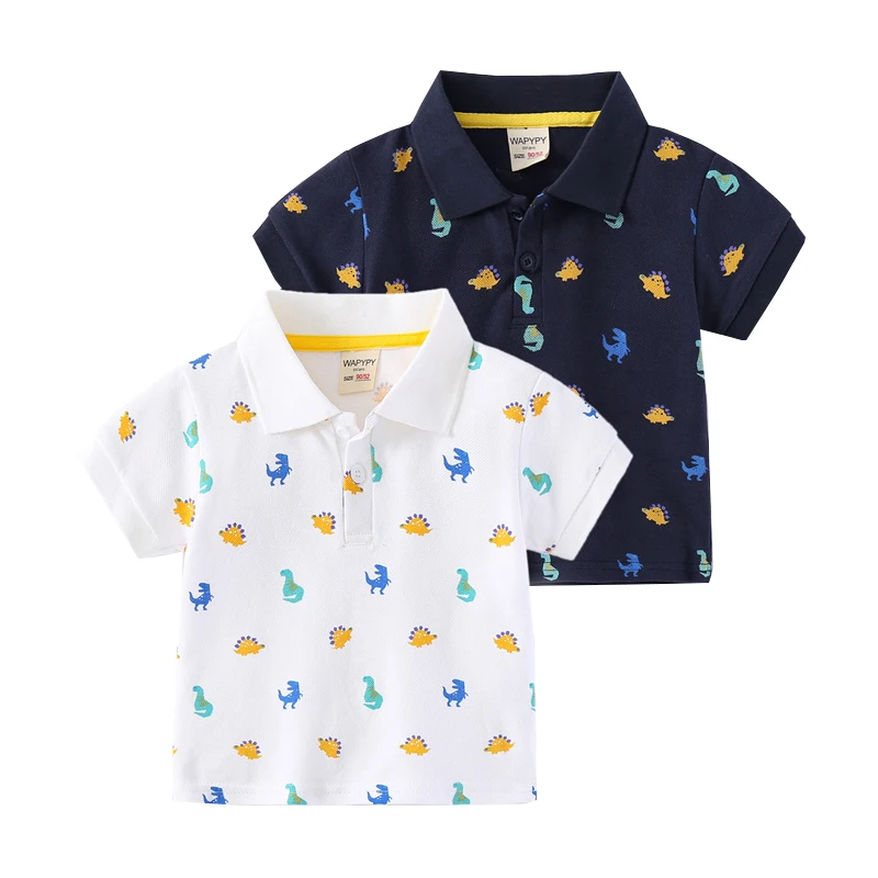 Cute Dinosaur Boys Polo Tshirts Summer Cotton Blend Breathable Fabric Toddler Tops Baby Tees Children Jersey Kids Clothes