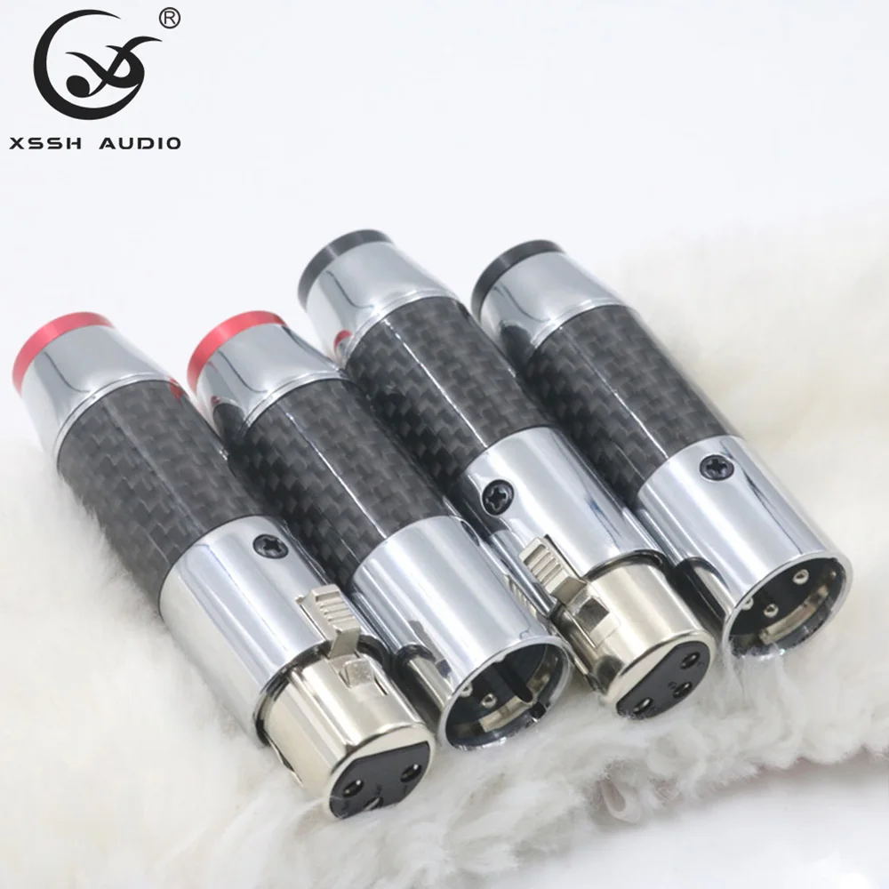 Connecteur XLR Mâle Femelle 3 Broches, Prise Jack XSSH HIFI Audio, Noir, Fibre de Carbone, Tellurium, Cuivre Plaqué, Rhodium Or Nylon