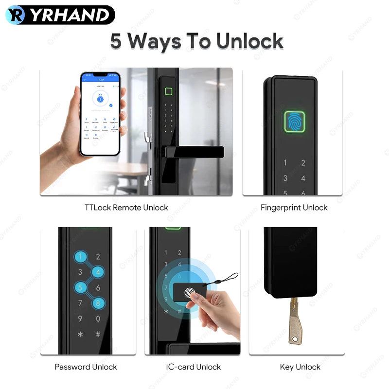 Smart Fingerprint Door Lock 34mm Ultra Narrow No Drilling Replacement TTLock App Anti Peep Password IC Key For Sliding Doors