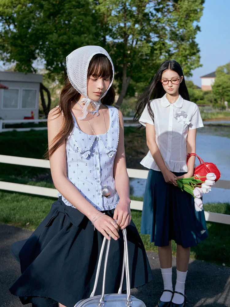 

Kyouko Sweet Sle Slim Fit ort Sve Top And Skirt Set Women's Faion Summer Print Casual Wear Single Button Closure