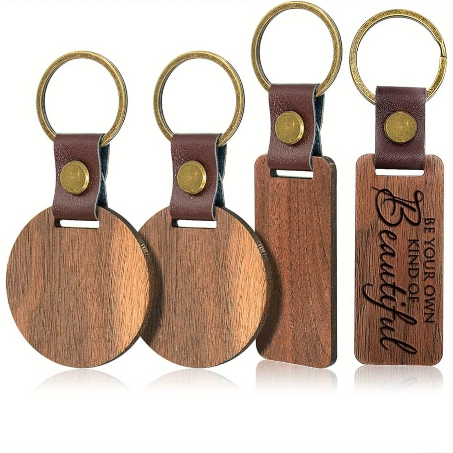 

10 PCS Leather Wood Keychain Blank Wooden Keychain Blanks with Leather Strap Unfinished Wooden Keychains for Laser Engraving