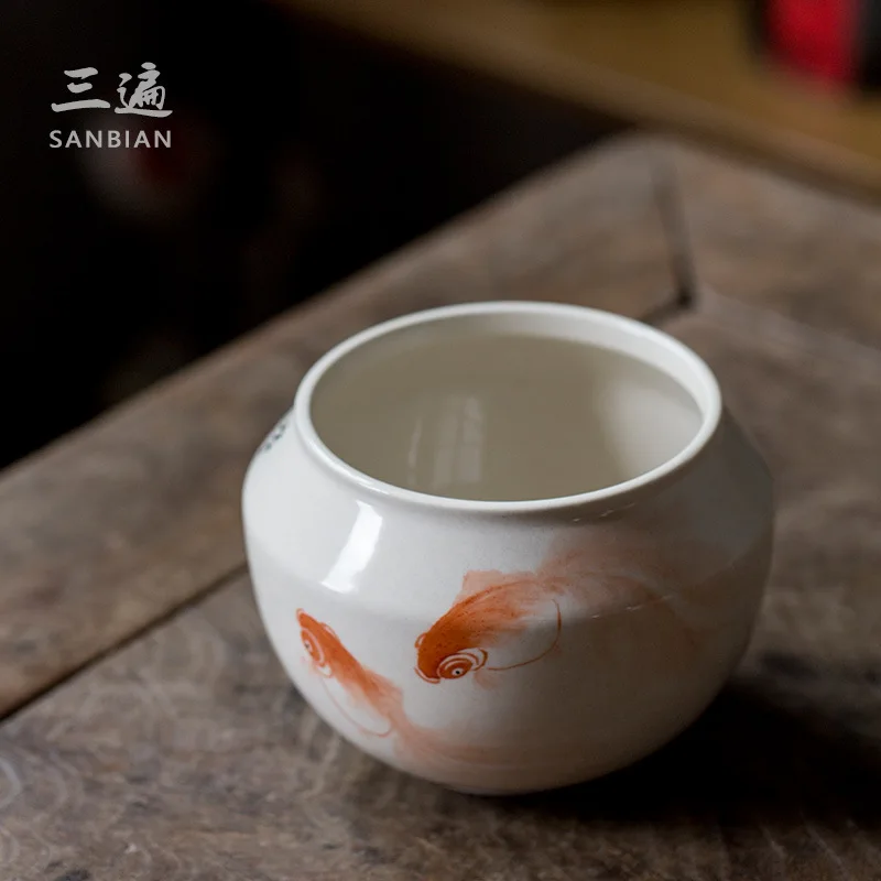 ★★Hand Painted Fish Fine Ceramic Tea Wash Cup Wash Waste Water Tank Building Water Chinese Style Large Tea Basin Wash Tea Ware T