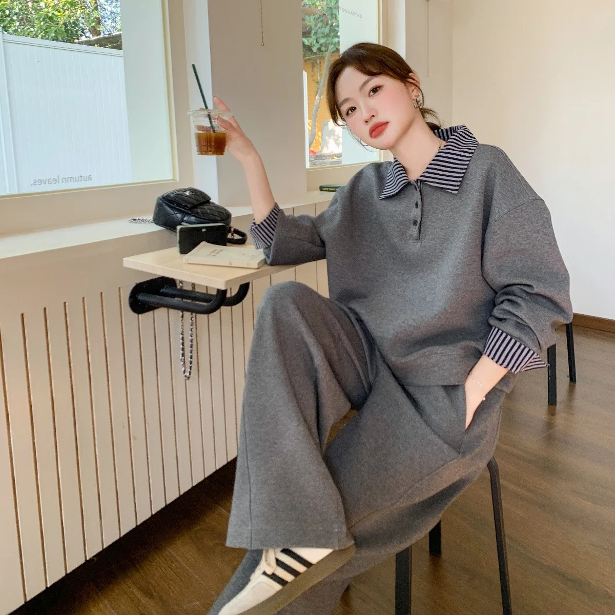 Casual Women's Set Spring and Autumn Slimming Sports Set Wide Leg Pants Stylish Two-piece Set