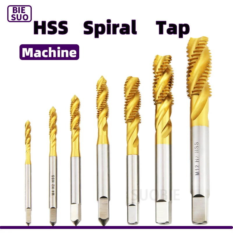 SIQICNC HSS Steel Screw Titanium Coated Spiral Metric M2-M18 Machine Plug HSS6542 Thread Tool Tap Drill Bit