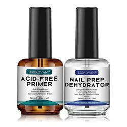 Professional Natural Nail Prep Dehydrator and Nail Acid-Free Primer Set,  Fast Air Dry For Gel Polish & Acrylic Powder 0.5oz