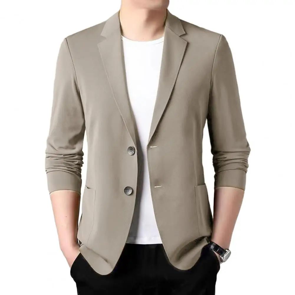 Men Business Jacket Stylish Lapel Business Coat Formal Suit Jacket for Men with Double Buttons Long Sleeves Men Work Jacket