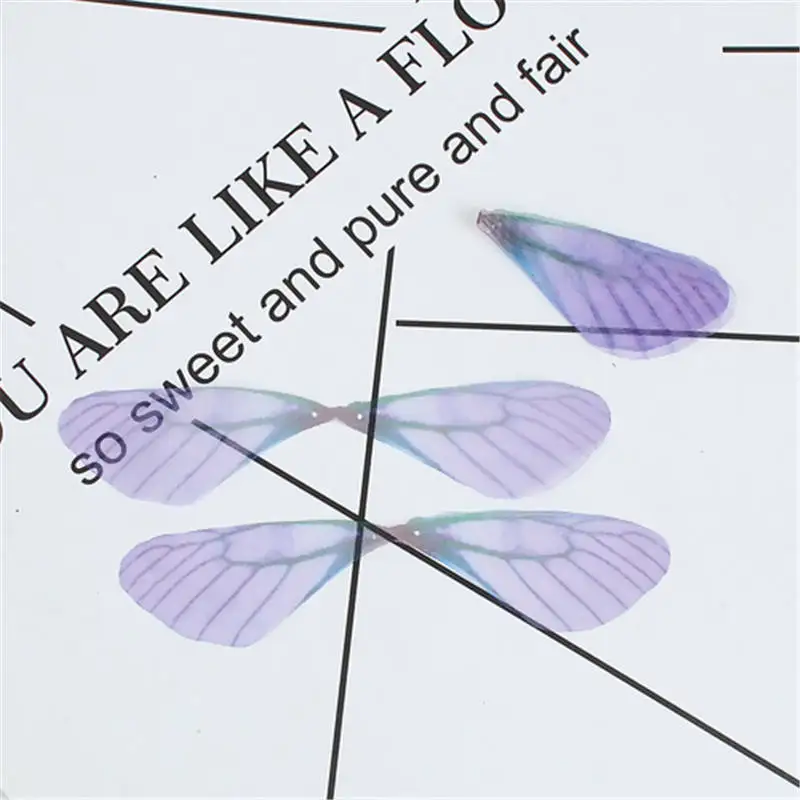 20PCs Organza Ethereal Butterfly For DIY & Craft Supply Transparent Dragonfly Animal Wing Shape Purple Yellow 85 mm x 17 mm