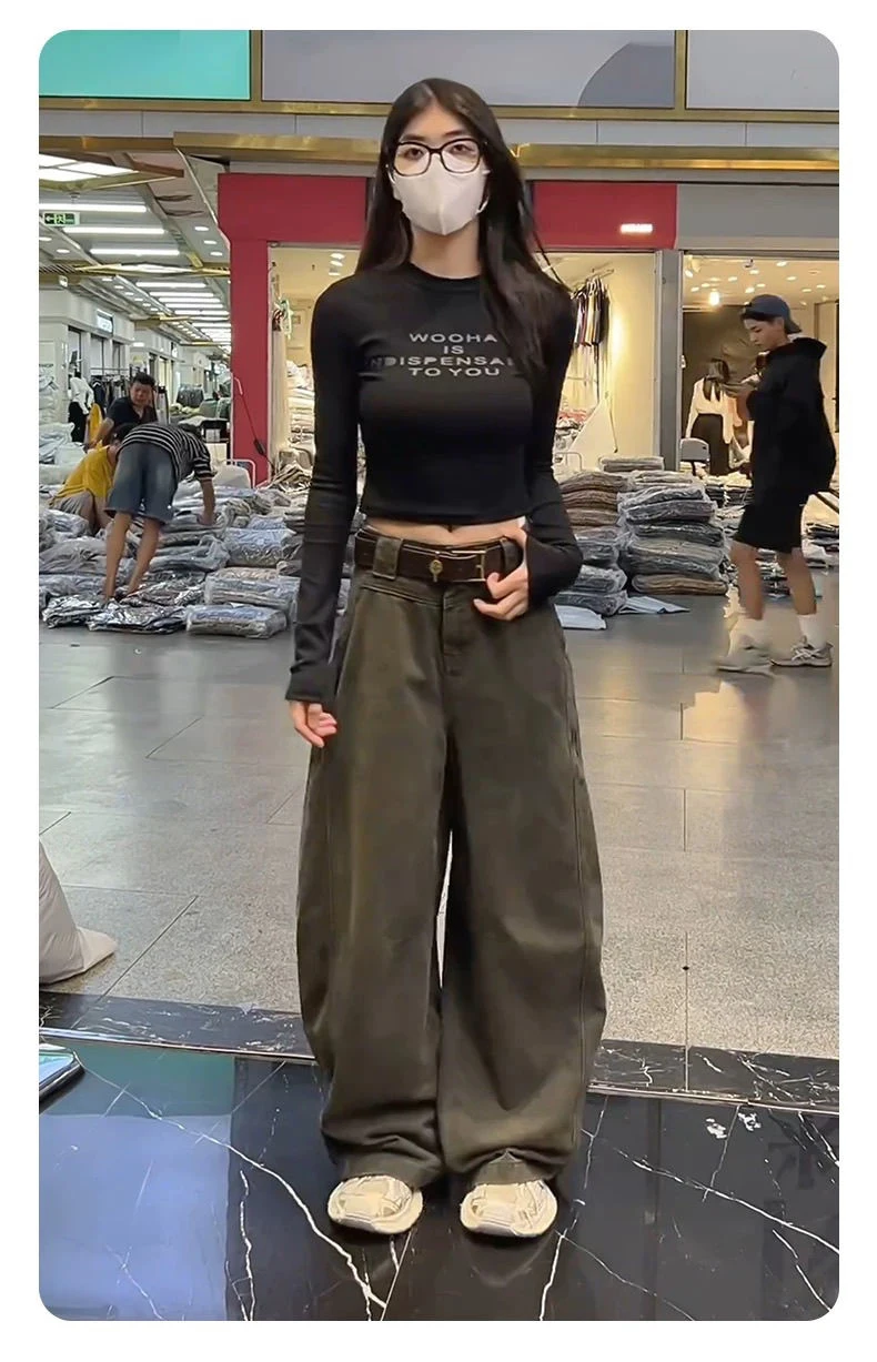 カーゴパンツ レディース レッド 四季対応 コットン クラブ カフ付き パーティーウェア ハイウエスト シック スパンコール グリッター シャイニー ポリッシュド プリーツ オーバーサイズ