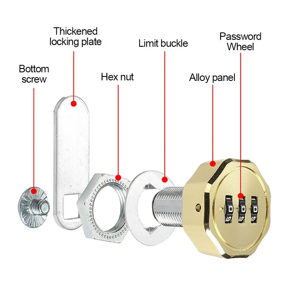 Home Zinc Alloy Furniture 3 Digital Code Cupboard Drawer Combination Lock Password Locker