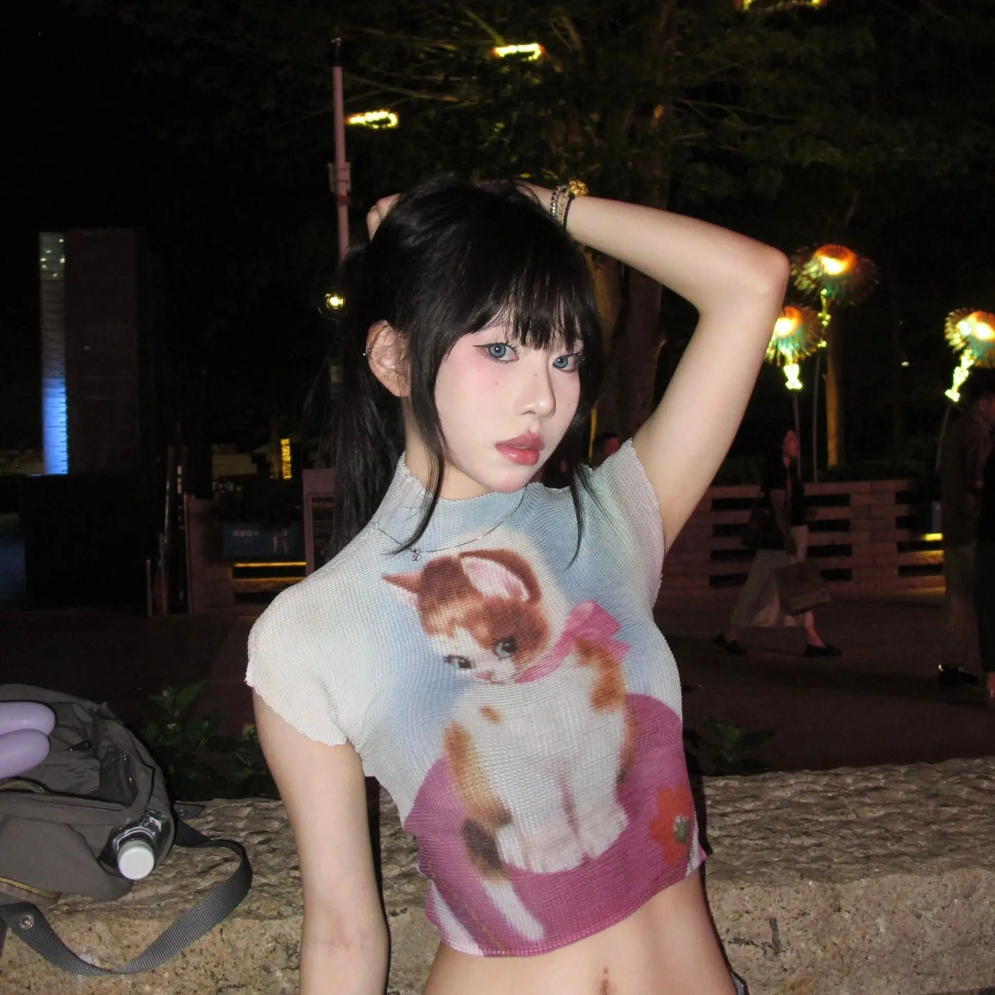 Sweet Pleated T-shirt Woman Cute Korean Kawaii Jumper Tees 2000s Aesthetic Vintage Cozy Babycore Pullovers Tops Tiktok Korean