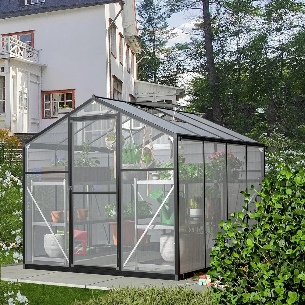 6x8 Ft Greenhouse for Outdoor Upgraded Heavy Duty Aluminum Frame Walk-in Green House Garden Adjustment Roof Vent, Greenhouse