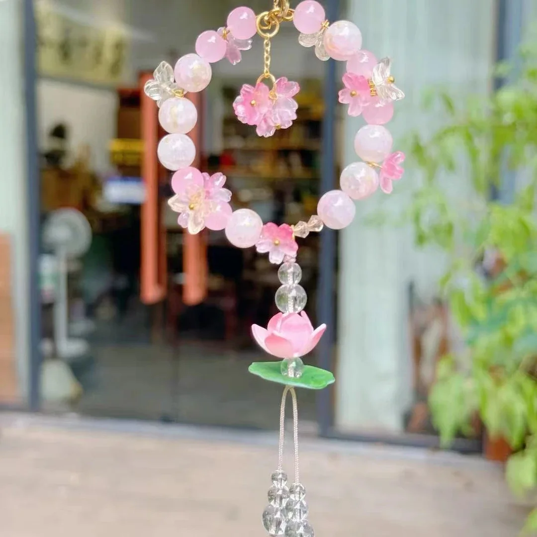 Dongmei حسن الحظ لوتس الوردي لوتس لوتس جديد الصينية قلادة قلادة سيارة حزمة قلادة حلية