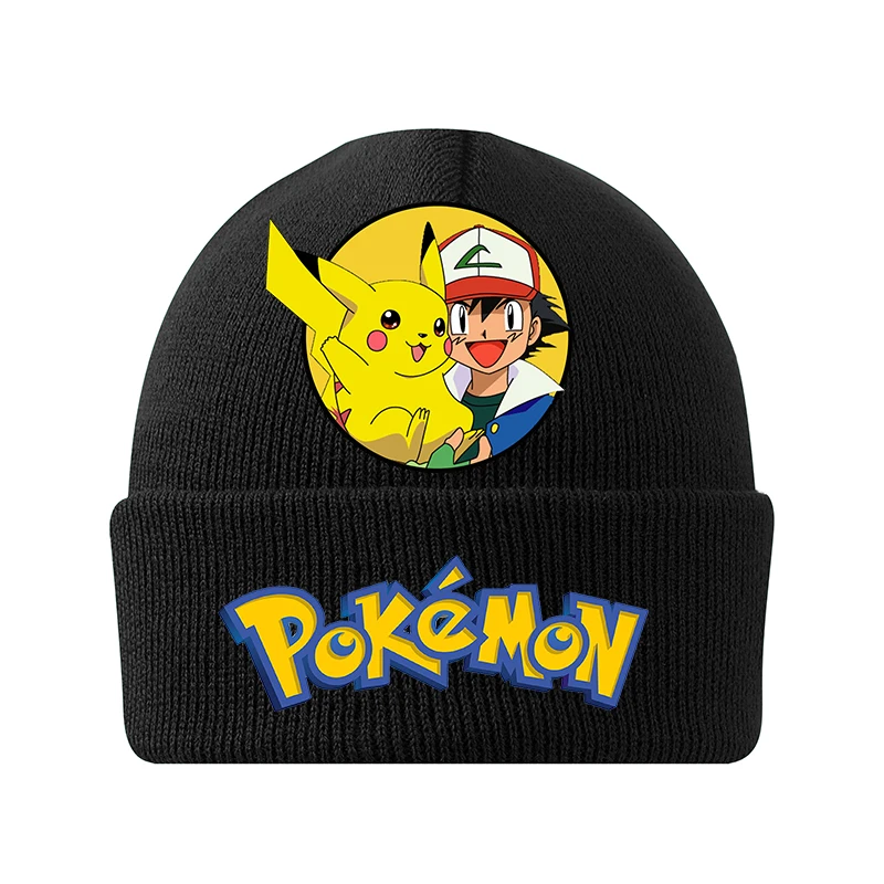 Pokemons Knitted Hat Pikachu Cartoon Anime Knit Cap Boys Girls Autumn Winter Warm Windproof Children's Hats Warmer Bonnet Gifts