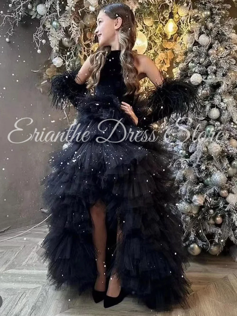 Robe de demoiselle d'honneur en velours noir, personnalisée, superposée, pour mariage, bouffante, sans manches, fête d'anniversaire pour enfants, robes de bal de première Communion