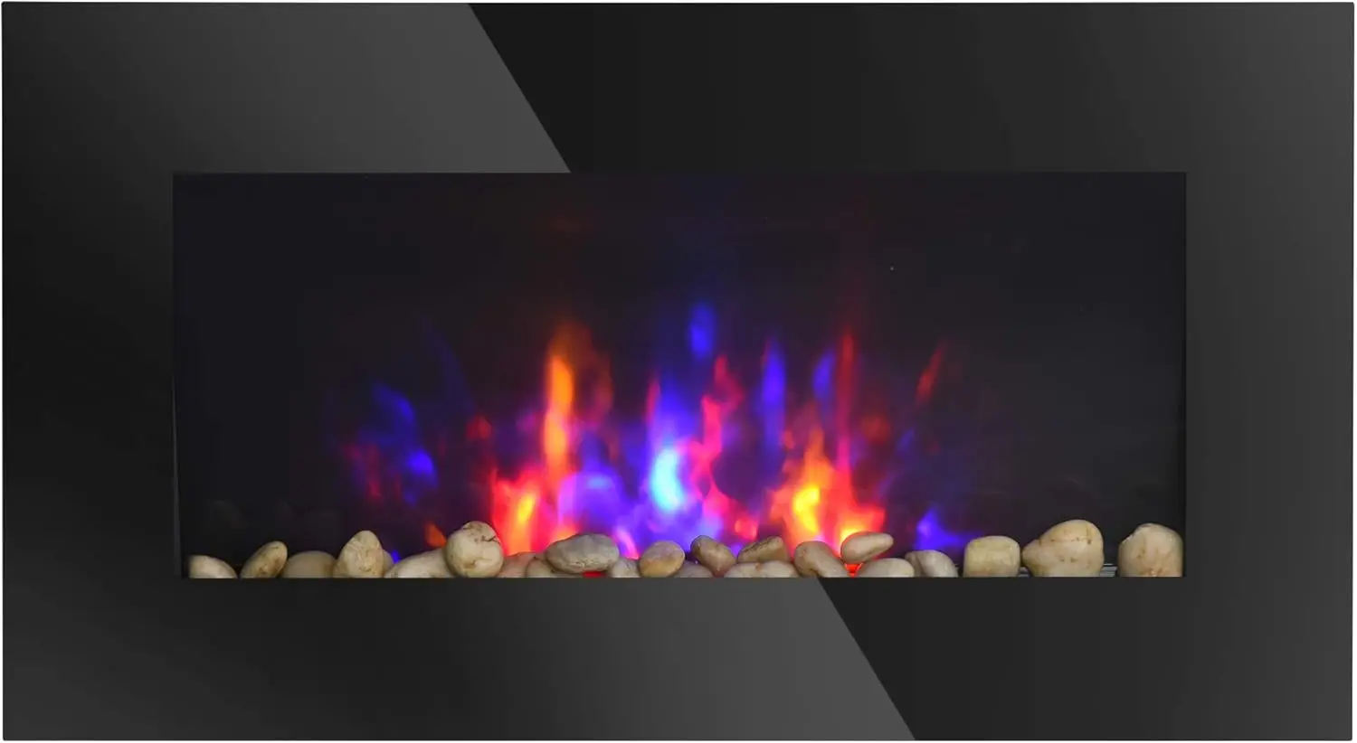 

29" Wall Mounted Electric Fireplace with 7 LED Flame Colors, Remote Control, Heater for Living Room, 1450W, Black