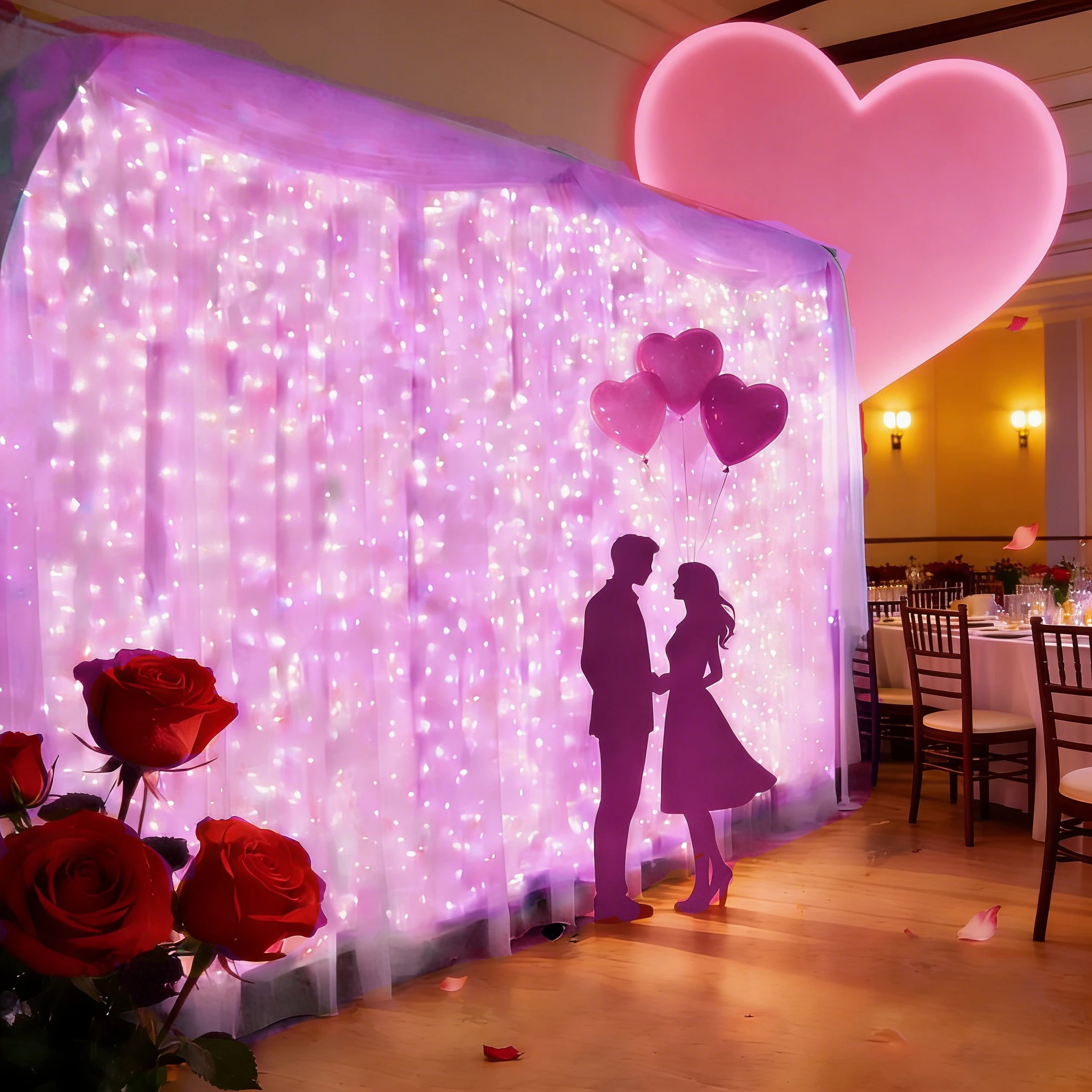 Valentine's Day Atmosphere Decoration USB Plug Curtain Light String with Remote Control Wedding Home Flower Wreath Decoration