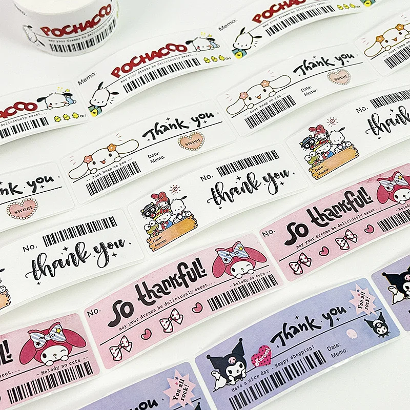 

120 шт., милые наклейки Sanrio Kuromi My Melody, рулон Kawaii, мультфильм, спасибо, уплотнительные этикетки, наклейки, аниме, виниловые декоративные наклейки