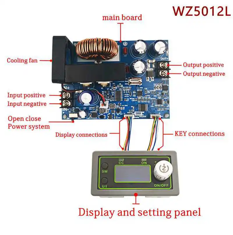 WZ5012L DC DC Buck Converter CC CV Power Module 50V 12A 600W Adjustable Voltage Regulated power supply 5V 12V 24V 36V