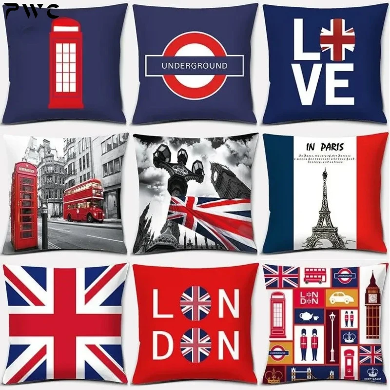 

Home Decor LOVE England Series Printed Square Polyester Pillowcase Cushion Cover Bedroom Living Room Ornament funda de almohada