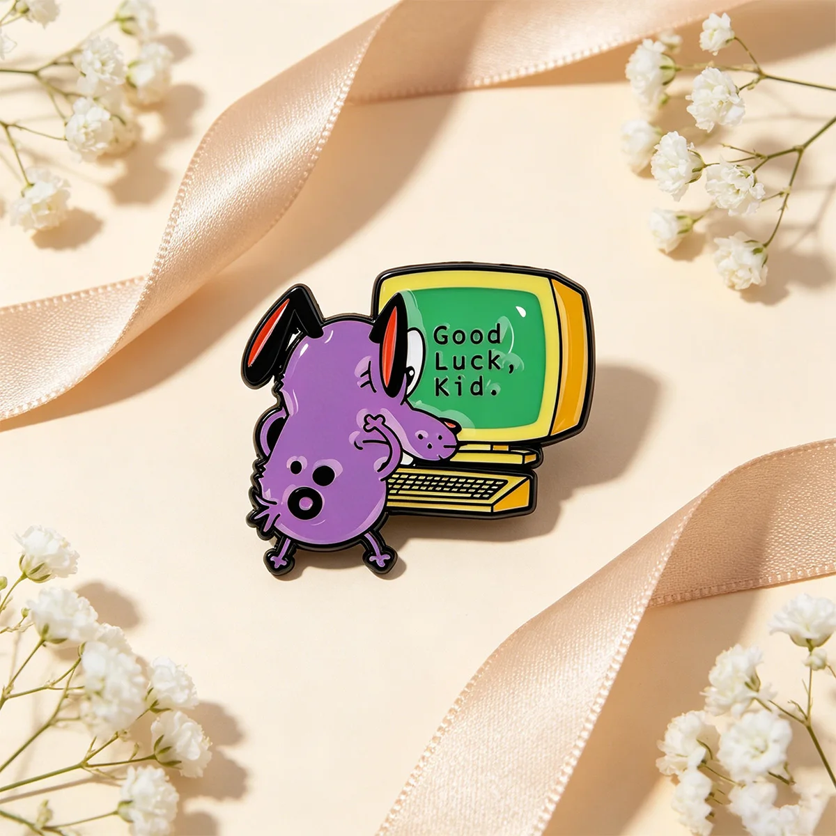 Cartoon Purple Dog Enamel Pin Vintage Computer Good Luck Brooches Lapel Pins Backpack Accessories Decorative Jewelry Friend Gift
