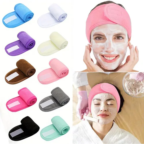 Imagen 2 del producto 3 uds diadema de maquillaje banda para la cabeza ajustable mujeres Spa diadema ancha Yoga baño ducha lavado cara cosmética diadema toalla suave